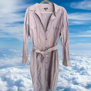 J. Peterman Women's Belted Chambray Shirtdress Purple Long Sleeve Size 14 Casual